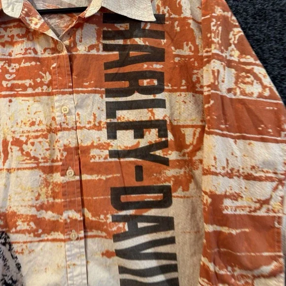 Harley Davidson L/S Button Up Shirt Cream /Orange Color Womens 2XL Nevada Co - Picture 2 of 8